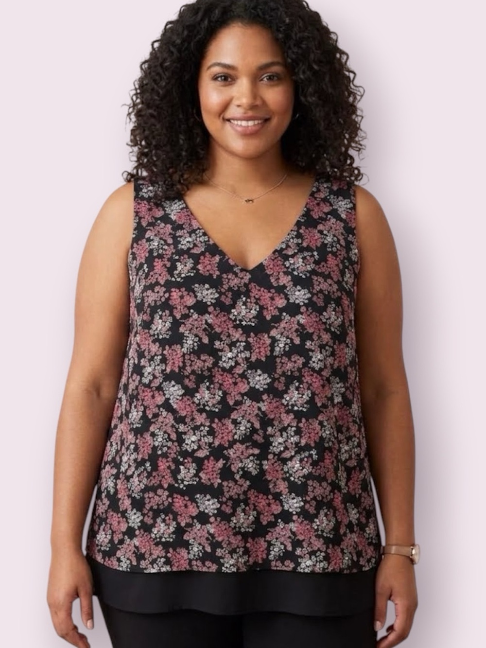 Torrid Double-Layer Floral Tank Top Flowy Chiffon Black & Pink Size 2X